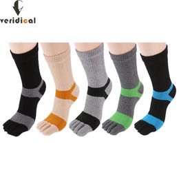 5 Pairs Man Toe Sport Socks Compression Striped Thick AntiBacterial Cotton Fitness Bike Run Outdoor Basketball Finger 240112