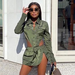 Work Dresses Trench Jacket Two 2 Piece Skirt Sets Y2K Streetwear Winter Women Dress Racer Cropped Jackets Coat Cargo Crop Tops And Set