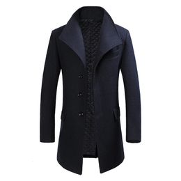 Men Mid-length Slim-Fit Woolen Coat With Stand-collar Solid Color Woolen Coat Casual Solid Coat Men Jacket Style Blends S-4XL 240111