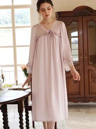 Women's Sleepwear Marthaqiqi Elegant Female Nightgowns Sexy V-Neck Long Sleeve Pyjama Lace Mid-Calf Dress Casual Home Clothes For Women