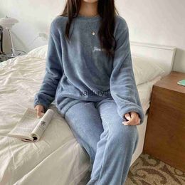 home clothing Women Loose Top And Elastic Waist Pants Set Velvet Pyjama Set Home Casual Warm Woollen Suit Women 2023 Autumn Wintervaiduryd