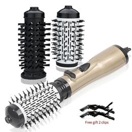 2 Replaceable Head 360 Rotating AirFlow Air Brush Hair Straightener Curler Iron Volumizer Blowers Electric Hair Dryer Comb 240111