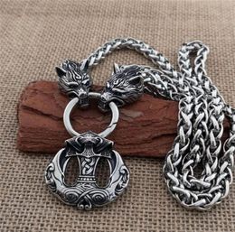 Nordic Raven Stainless pendant titanium steel wolf head domineering chain necklace Viking men Jewellery Y20091825804463256