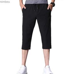 Men's Shorts Plus Size Men Casual Shorts Fashion Solid Color Stretchy Male Capri Pants Drstring Pockets Quick Dry Sports Cropped TrousersL240111