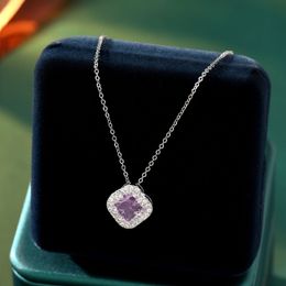 4/four Clover Zircon Pendant Necklace Micro Set Colourful 3A Zircon Necklace Korea Charm Women Lucky Grass Flower Collar Chain Jewellery Valentine's Day gift Korea