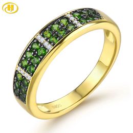 Natural Chrome Diopside Silver Unisex Ring Yellow Gold Plated 08 s Gemstone Lover's Fine Jewelrys S925 Top Quality 240112