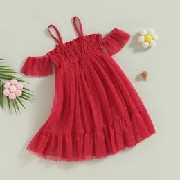 Girl Dresses Kids Baby Girls Summer Dress Dot Print Short Sleeve Off Shoulder A-line Mesh Tulle Tutu Birthday Party Beach Outfit