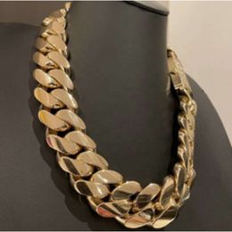 Hip Hop Jewellery Men Thick Miami Cuban Necklace 28mm 24" 1kilo Gramme 14k Gold Plated Plain Style 999 Silver Cuban Chain 5623