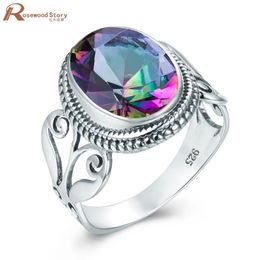 Redwood Brand Rainbow Mystic Topaz Ring Sterling Silver Women Wedding Engagement Party Bohemia Fine Jewellry Birthstone 240112