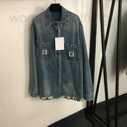 Women's Blouses & Shirts Designer Autumn New Mid Autumn Fashion Rubber Decoration Worn Out Long sleeved Denim Shirt Coat G2I5