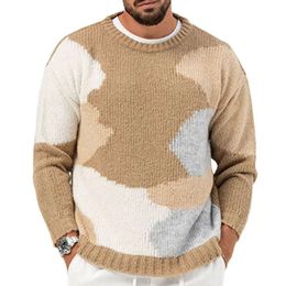 Youth Men's High-end Knitted Sweater, Spring And Autumn Contrasting Jacquard Pullover, Thick Needle Sweater, Base Sweater