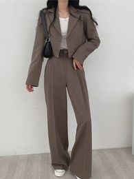 Blazer Suits Long Sleeve Fashion Coat Black High Waisted Pants Two Piece Set Outifits 2023 Fall Office Lady Korean 240112