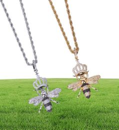 Animal Bee shape Necklace Pendant with Tennis Chain Gold Color Bling Cubic Zircon Men Hip hop Jewelry Y20091815977710343