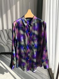 Women's Blouses Colourful Printe Shirt Elegant Single Breasted Turn-down Collar Top Spring 2024 Female Long-sleeved Blouse