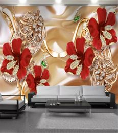 3d Floral Wallpaper Wall Papers Luxury Diamond Red Flower Mural Home Improvement Living Room Bedroom Kitchen Painting Wallpapers1586206