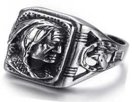 Men039039s Jewelry Gothic Tribal American Indian Stainless Steel Ring Classics Punk Biker Band Silver Black By Mate Ri2077142