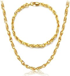 Mark 18K gold plating Egg shaped Necklace Fashion man woman 4MM Gold bracelet necklace wedding Jewelry Set9988532