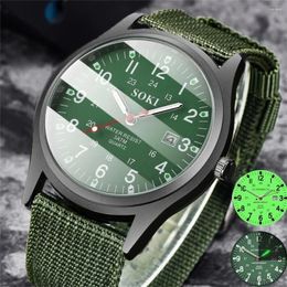 Wristwatches High-grade Men Watch SOKI Brand Canvas Calendar Quartz Nylon Strap Male Sports Military Casual Wristwatch Horloge Clock