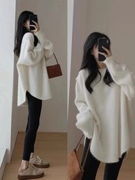 Korean Fashion Sweater Women Elegant Casual Loose Knitted Fluffy Pullover Female Autumn Winter Long Sleeve Oversized Knitwears 240112