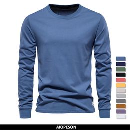 AIOPESON Solid Colour Cotton T Shirt Men Casual O-neck Long Sleeved Mens Tshirts Spring Autumn High Quality Basic T-shirt Male 240112