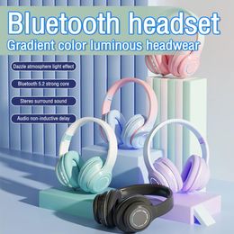 Headphone/Headset 2023 Wireless Headset Gradient Color Bluetooth Headphone LED Light Music Earphone With Mic For iphone Kids Christmas Gifts