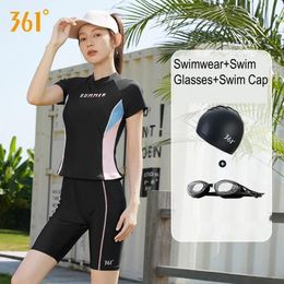 Suits 361°Women Two Pieces Professional Water Sport Monokini Paded SwimWear Glasses Cap Sexy Bikini Set Beach Surfing Rash Guard