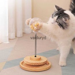 Cat Toys Cat Feeder Toy for Indoor Cat Slow Feeders Spring Toy Funny Wood Track Ball Roller Turntable Exercise and Playingvaiduryd