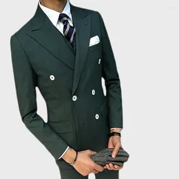 Men's Suits Double Breasted Dark Green Business Suit Groom Tuxedos Slim Fit For Men Wedding 3 Pcs Blazer (Jacket Vest Pants )