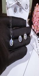 Luxury Jewelry Set New Arrival Handmade 925 Sterling Silver Round Cut White Topaz CZ Diamond Gemstones Women Necklace Stud Earring8760233