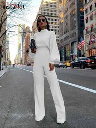 Women's Jumpsuits Rompers InstaHot Puff Elegant Overalls For Women Puff Long Sleeve Flare Pants Spring Office Ladies Sets Casual Fashion Female JumpsuitsL240111
