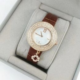 Hochwertige, modische Damen-Designer-Armbanduhren, Diamanten, Leder mit Box, AAA-Dame-Quarzuhren, drei Farben, Nr. 416