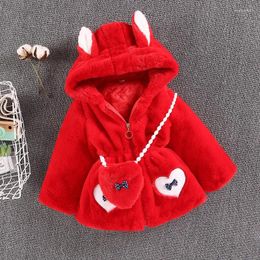 Down Coat Children's Clothing Girl's Autumn And Winter Wool Sweater Imitation Fur Love Bag Thickened Cotton Jacket