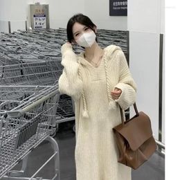 Women's Sleepwear Piece Home Knitted Winter Wear 2024 Sleeve Womens Nightgown Style One Pajamas Dress Long Night Korean Sweater Hooded