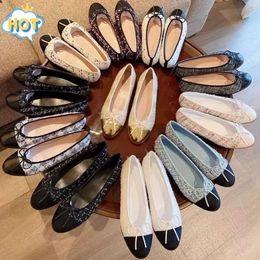 designer Dress shoes Spring and Autumn 100% cowhide Ballet Flats Dance shoes fashion women black Flat boat shoe sandal Lady leather Lazy Loafers with box