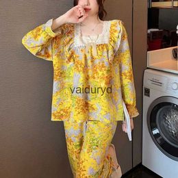 home clothing 2-Piece Pyjama Women Long Sleeve Top Trouser Sweet Korean Style Cute Spring Pijama Set Pyjamas Nightwear Sleepwear Home Clothingvaiduryd