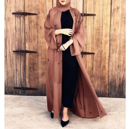 Ethnic Clothing Muslim Women Abaya Long Maxi Dress Dubai Beads Kimono Turkish Open Cardigan Islam Ramadan Robe Eid Middle East Jalabiya