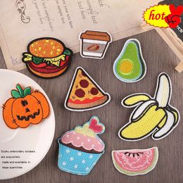 Small Embroidery Patch Cute Iron on Fruit Cake Cup Pumpkin Hamburg Pizza for Clothes Parches Thermoadhesive Designer Kids Sewing