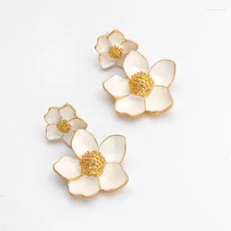 Stud Earrings Drop Glaze Enamel Retro Elegant And High-end French Exquisite Flower For Women