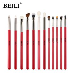 Brushes Beili Red 1218pcs Makeup Brushes Set Goat Pony Hair Eyeshadow Eyebrow Foundation Eyeliner Blending Professional Make Up Brush