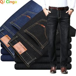 Fashion European American Style Stretch Men Jeans Luxury Mens Denim Pants Slim Straight Deep Blue Gentleman Size 2838 Slacks 240112