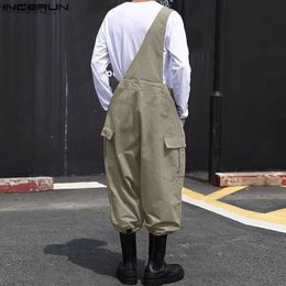 Men's Jeans Men Jumpsuits Solid Colour Loose Sleeveless Casual One Shoulder Rompers Streetwear 2023 Fashion Male Cargo Overalls PantsL240112