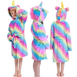 Kigurumi Children Bathrobes Kids Star Rainbow Unicorn Hooded Bath Robe Animal for Boys Girls Pyjamas Nightgown Kids Sleepwear 240111