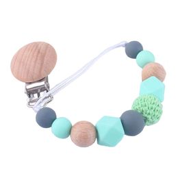 Teething Soothie Clips for Boys or Girls Lovely Beads Silicone Wood Baby Infant Teether Toy Pacifier Clip Chain Holder