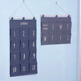 Storage Boxes 8/12 Pockets Denim Pocket Hanging Bag Wall Mounted Large Capacity Sundry Cotton Linen With Wooden Stick
