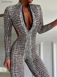 Women's Jumpsuits Rompers Women's 2023 Summer New Spicy Girls Street Fashion Leopard Print Zipper Sexy Backless Bodysuit Sports Yoga Fitness SuitL240111