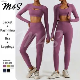 Yoga Outfit 2/3pcs Ensemble Female Set Matching Sets for Women Gym Workout Clothes Tracksuit Running Zipper Jacket Pashmina Leggings YQ240115