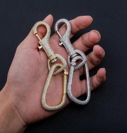 New Arrived Iced Out Carabiner Keychain For Men Gold Silver Color Hip Hop Charm Jewelry Solid Copper With CZ Keychain Gifts4759019