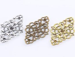 100pcslot Antique Silver Hollow Filigree Flower Connector charms pendant for DIY Bracelet Jewellery Making 41x24mm6469578