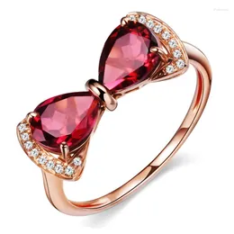 Cluster Rings Crystal Rose Gold Colour Red Bow Christmas Gift CZ Party Bohemia Jewellery For Women Girls Drop Wholesale