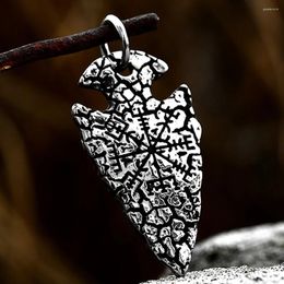 Pendant Necklaces Men's Nordic Vikings Compass Necklace 316L Stainless Steel Spear Amulet Charm Antique Jewelry Gift Accessories